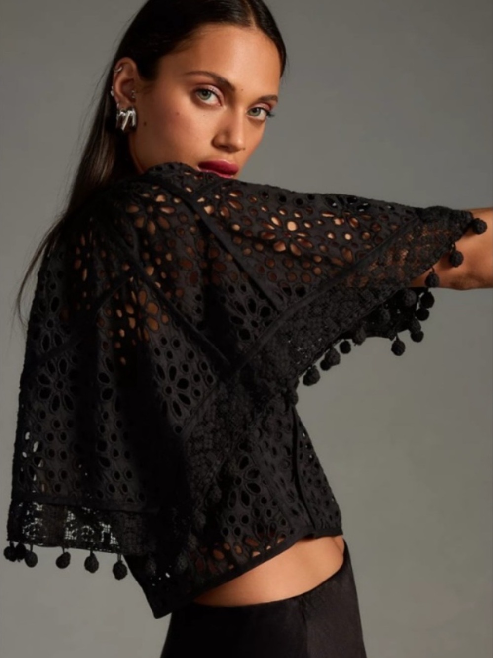 Anthropologie Victorian Black Crochet Top